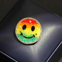 ブローチ ユニセックス ハンドメイド 手作り ビーズ レインボー 虹色 スマイル 笑顔 キャラクター かわいい 丸型 円形 人工クリスタル 電気メッキ加工 ファッション小物 アクセサリー カジュアルスタイル ワンポイント 春夏