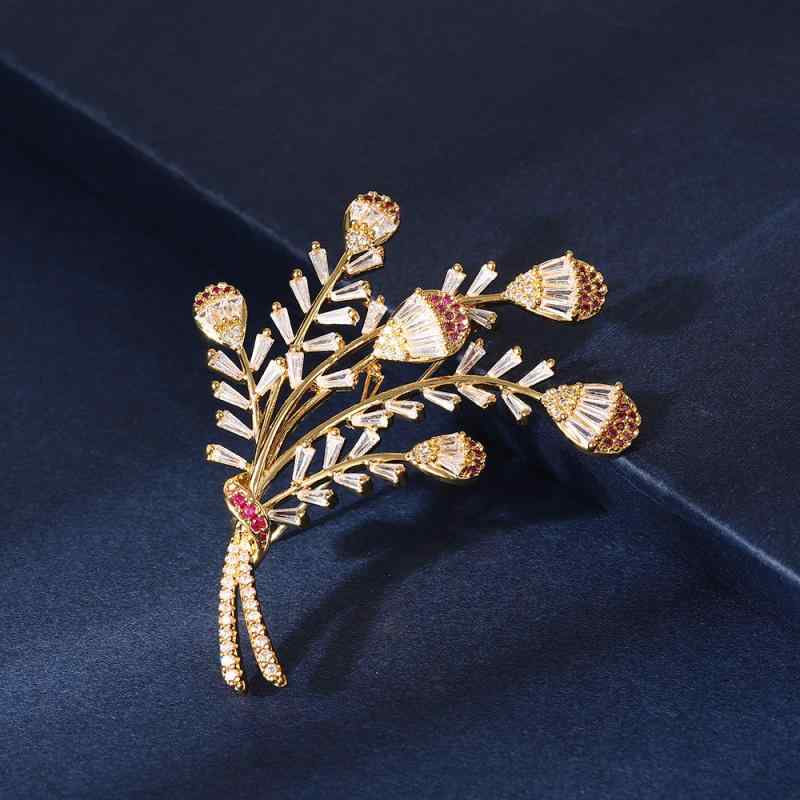 ブローチ レディース 女性用 韓国風 麦穂 花束 銅製 ジルコニア 高級感 スーツ コート アウター 秋冬 ファッション オフィススタイル アクセサリー 電気メ...