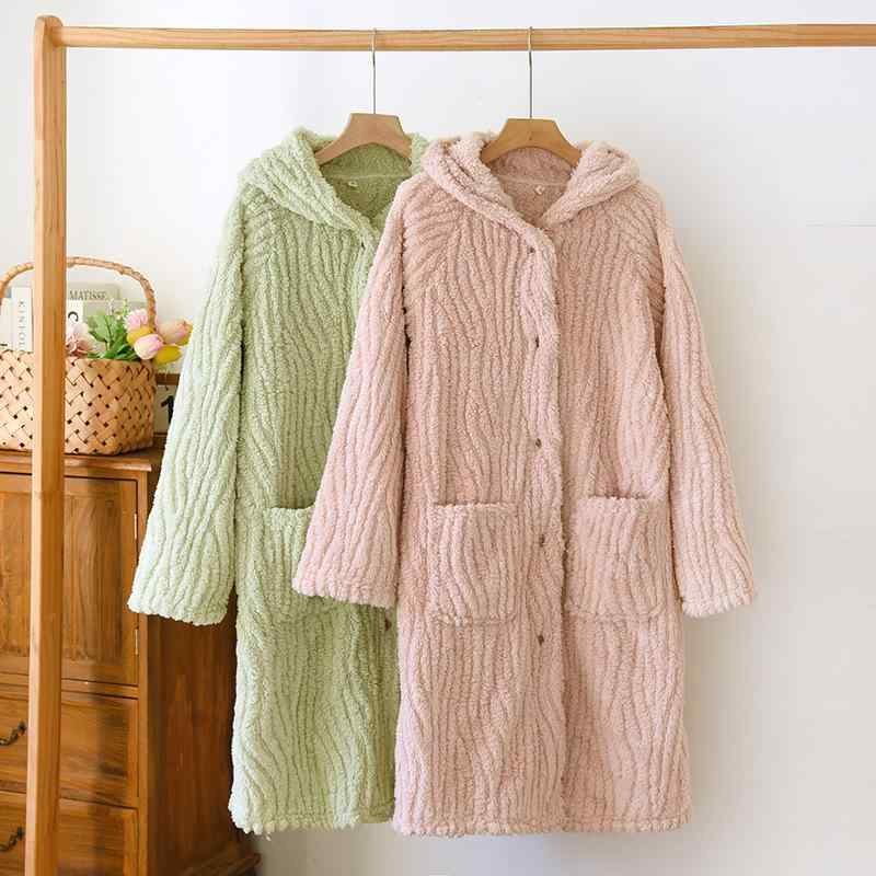 ルームウェア レディース フランネル サンゴフリース 厚手 フード付き 保温 ミドル丈 ロング丈 バスロ..