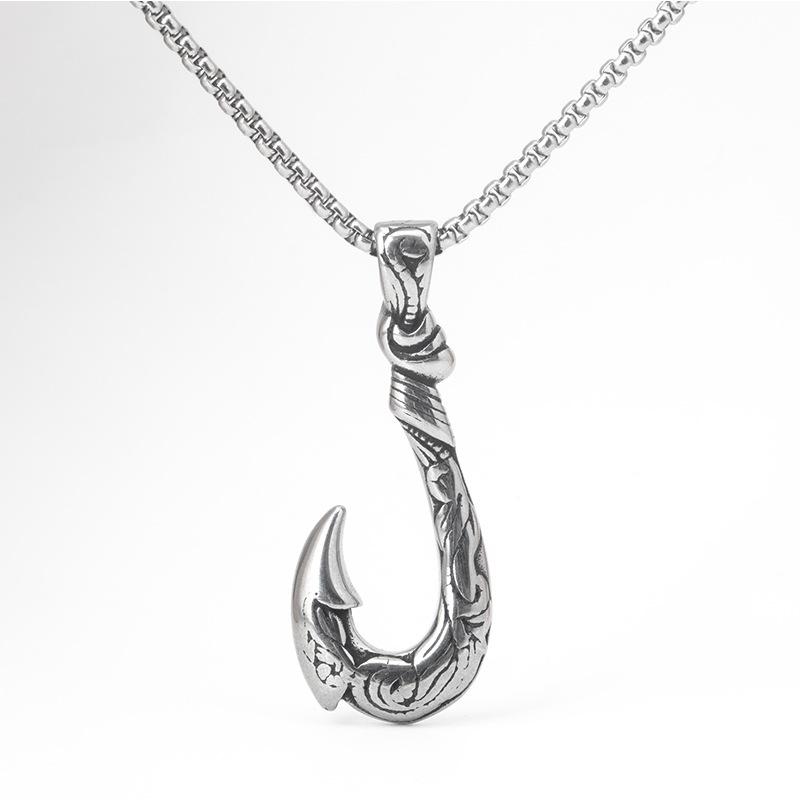 ネックレス メンズ ステンレス チタン鋼 フィッシュフック ペンダント 釣り針モチーフ ヒップホップ ロック パンク ストリート系 個性的 欧米風 レトロ ヴィンテージ 重厚感 デイリー 普段使い