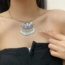 ネックレス レディース 女性用 ボヘミアン レトロ アンティーク エスニック 民族風 異国風 個性的 タッセル 透かし彫り 幾何学 ペンダント チョーカー 合金製 電気メッキ加工 秋冬 旅行用
