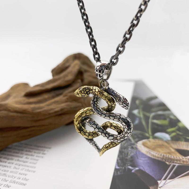 ネックレス メンズ 合金 電気メッキ加工 双頭蛇 モチーフ ペンダント スネークチェーン 欧米風 レトロ パンク ストリート ツートンカラー