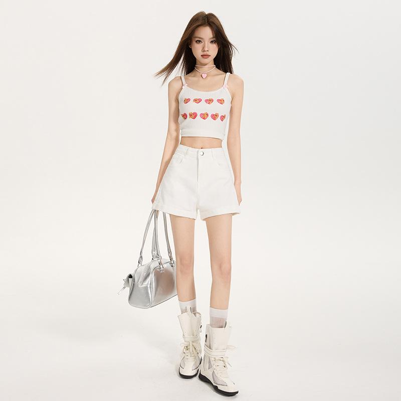 デニムショートパンツ レディース ホワイト ハイウエスト Aライン 着痩せ 美脚 コットン カジュアル 普段使い デザイン ホットパンツ ミニ丈 春夏
