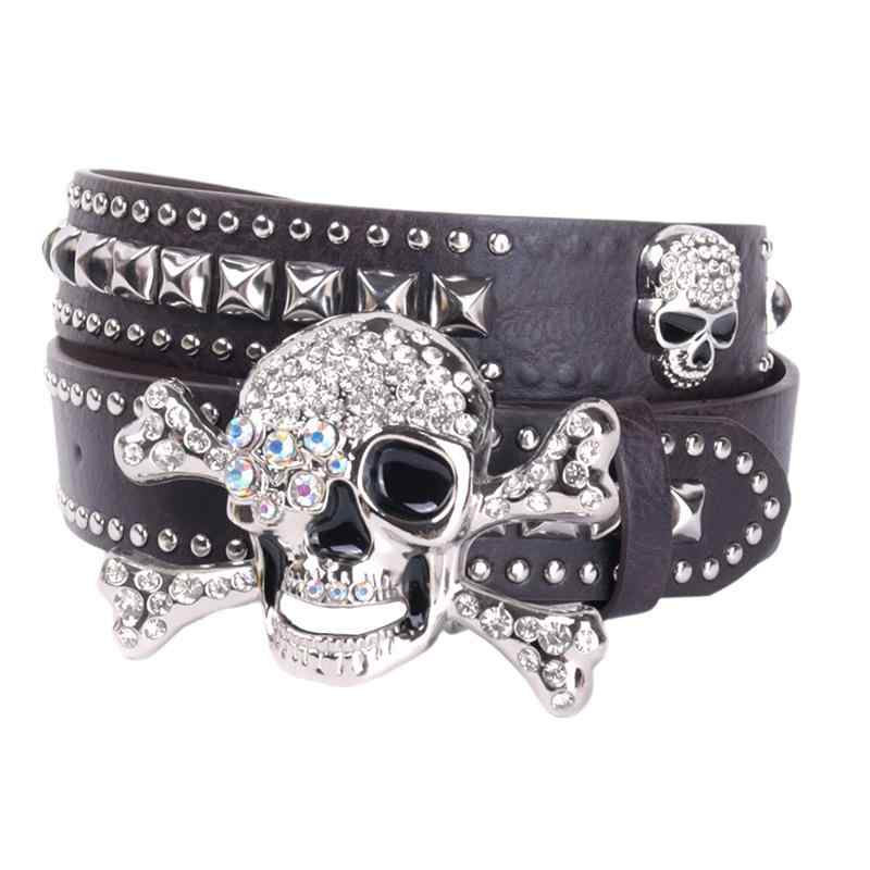 ベルト スカル ジルコニア ラインストーン スタッズ パンク ストリートファッション PUレザー 合成皮革..