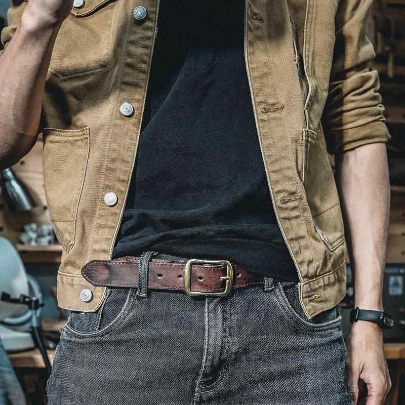 レザーベルト メンズ 男性用 牛革 本革 フルグレインレザー ヴィンテージ レトロ アメリカン ビジネス カジュアル 通勤 手作り 真鍮製 ピンバックル 電気メッキ加工 多色展開