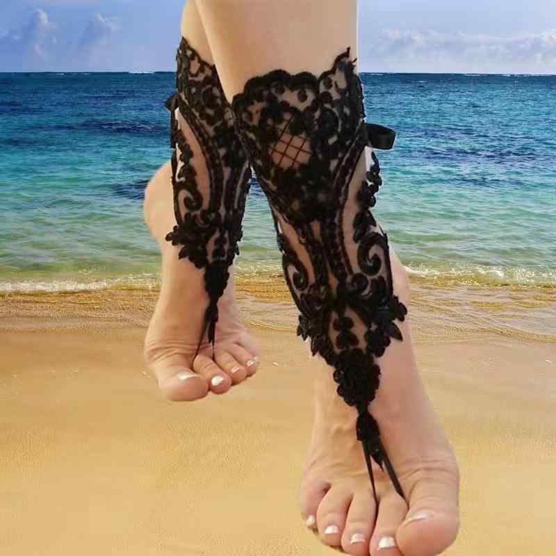 アンクレット レディース ブライダル レース ウェディング 結婚式 花嫁 足飾り 欧米風 エレガント フットアクセサリー ブラック ホワイト アイボリー