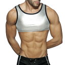 フィットネスウェア メンズ セットアップ ジム トレーニング ヨガ スポーツタンクトップ ショートパンツ ローライズ タイト スリムフィット フェイクレザー調 ...