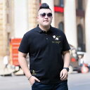 ポロシャツ メンズ 男性用 大きいサイズ 半袖 ゆったり ビッグシルエット 植物柄プリント 春夏 ビジネスカジュアル 普段使い ポリエステル ブラック