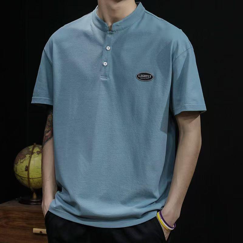 ポロシャツ 半袖 メンズトップス 夏物 ゆったり カジュアル ポリエステル混紡 ボタン スリット デイリーユース 普段使い