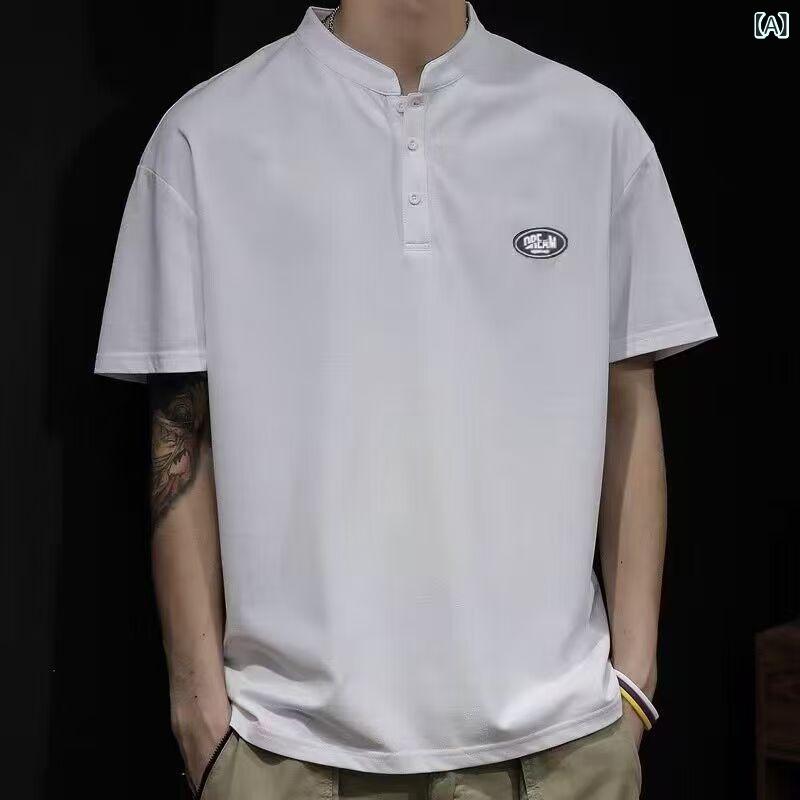 ポロシャツ 半袖 メンズトップス 夏物 ゆったり カジュアル ポリエステル混紡 ボタン スリット デイリーユース 普段使い