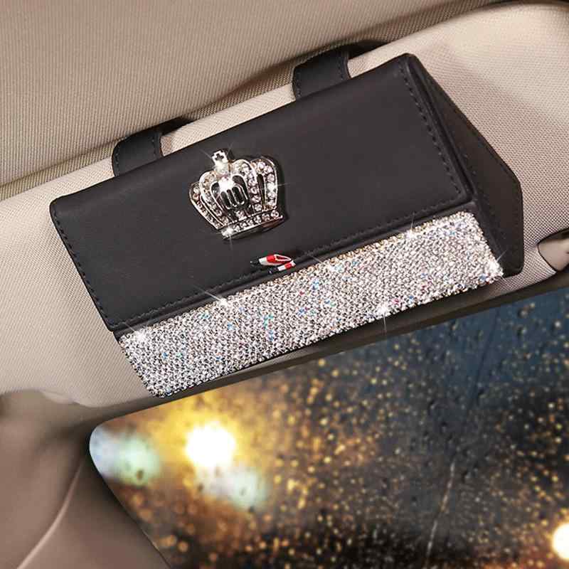 車載 サングラスホルダー レディース 多機能 サンバイザー メガネケース 収納ボックス ラインストーン ..