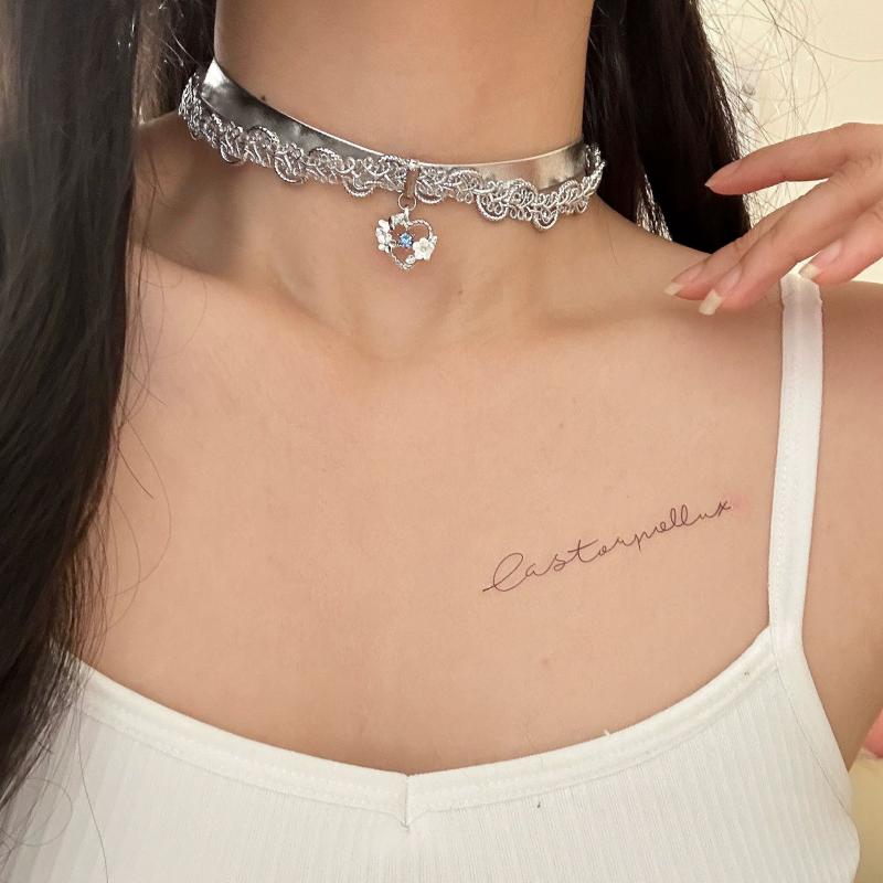 チョーカー レディース 女性用 ダーク系 パンク ゴシック スイート ハート チェーン ネックレス 鎖骨ネックレス 合金製 シルバー 電気メッキ加工 普段使い デート パーティー