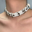 チョーカー 男女兼用 パンク ロック ゴシック 欧米風 ストリート 大胆 個性的 ダブルレイヤー 人工皮革 レザー メタル 合金 ベルトバックル 多重リング 不規則 幾何学模様 電気メッキ加工 ブラック ホワイト