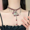 ネックレス レディース パンク 蝶々 レザー 編み込み リベット フリンジ スネークチェーン ペンダント 個性的 デザイン 甘辛 チョーカー 万能 合金 カジュアルスタイル