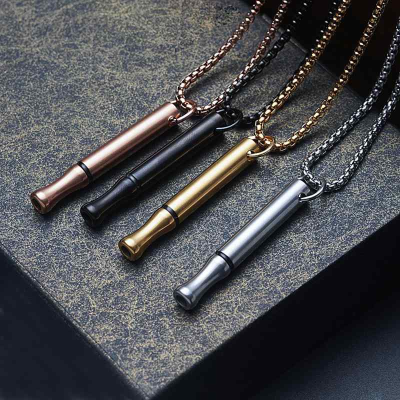 ネックレス 男女兼用 ユニセックス ステンレス チタン鋼 呼吸調整 ホイッスルペンダント 瞑想 マインド..