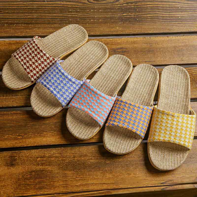 スリッパ サンダル 男女兼用 ペア 麻素材 厚底 快適 クッション性 通気性 吸汗性 耐摩耗性 ルームシュ..