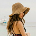 麦わら帽子 レディース 春夏 UVカット つば広 日よけ 紫外線対策 ビーチ リゾート 海 旅行 バケットハット 手編み サマーハット