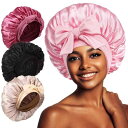 ナイトキャップ レディース 女性用 サテン リボン 蝶結び 特大 美容 ヘアケア 髪の毛 保護 摩擦軽減 保湿 就寝用帽子 シルク調 ワイド 通気性 快眠 ドー...