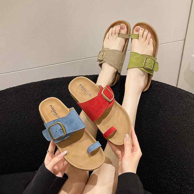 厚底 サンダル レディース トゥリング ワンストラップ スエード調 外履き レトロ カジュアル 韓国風 コ..