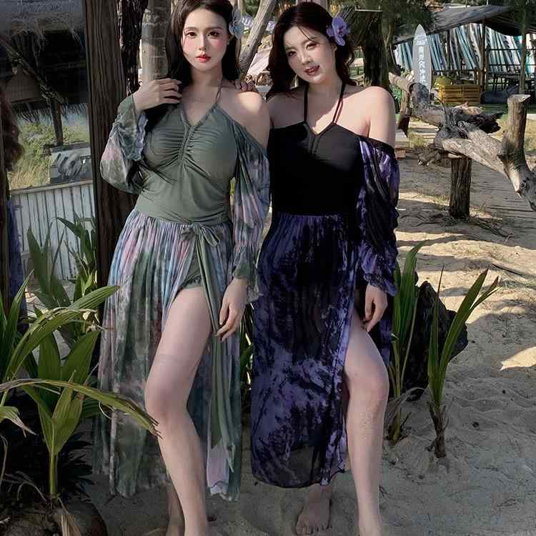 水着 レディース 大きいサイズ ワンピース 長袖 体型カバー 細見え レトロ マキシ丈 露出控えめ ぽっちゃりさん向け 温泉 プール スパ リゾート ブラック カーキ