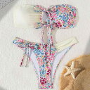 水着 レディース セパレート バンドゥ ビキニ ブラトップ ベアトップ プリント 花柄 パッド入り ノンワイヤー 速乾 高伸縮 ポリエステル スパンデックス セクシー 大人っぽい リゾート