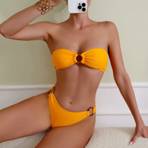 水着 レディース セパレート ビキニ 欧米風 セクシー プッシュアップ チューブトップ カップ付き ノンワイヤー 無地 高伸縮 ポリエステル ポリウレタン 黄色 プール リゾート マリンスポーツ 水着 レディース セパレート ビキニ 欧米風 セクシー プッシュアップ チューブトップ カップ付き ノンワイヤー 無地 高伸縮 ポリエステル ポリウレタン 黄色 プール リゾート マリンスポーツ