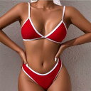 水着 レディース セクシー 欧米風 バックレス レッド ビキニ セパレート ツーピース パッド入り ノンワイヤー 体型カバー リゾート ビーチ スイムウェア 春夏
