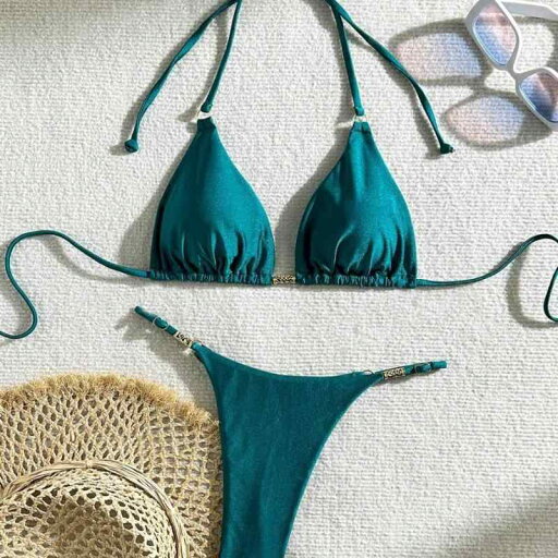 水着 レディース ホルターネック バックレス メタル装飾 無地 セクシー ビキニ カップ付き ノンワイヤー ポリエステル 速乾 伸縮性 ピーコックブルー 春夏 水着 レディース ホルターネック バックレス メタル装飾 無地 セクシー ビキニ カップ付き ノンワイヤー ポリエステル 速乾 伸縮性 ピーコックブルー 春夏