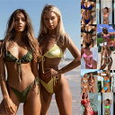 水着 レディース ビキニ セクシー プッシュアップ 谷間メイク ギャザー ドローストリング カップ付き ワイヤーなし 伸縮性 耐久性 欧米風 無地 ヒョウ柄 花柄 ナイロン ポリエステル 海水浴 プール リゾート ビーチ 春夏
