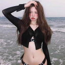ビキニ レディース 3点セット 長袖 セパレート 水着 カバーアップ付き ブラック セクシー 体型カバー リゾート スタイルアップ ビーチウェア プール 露出控えめ 春夏