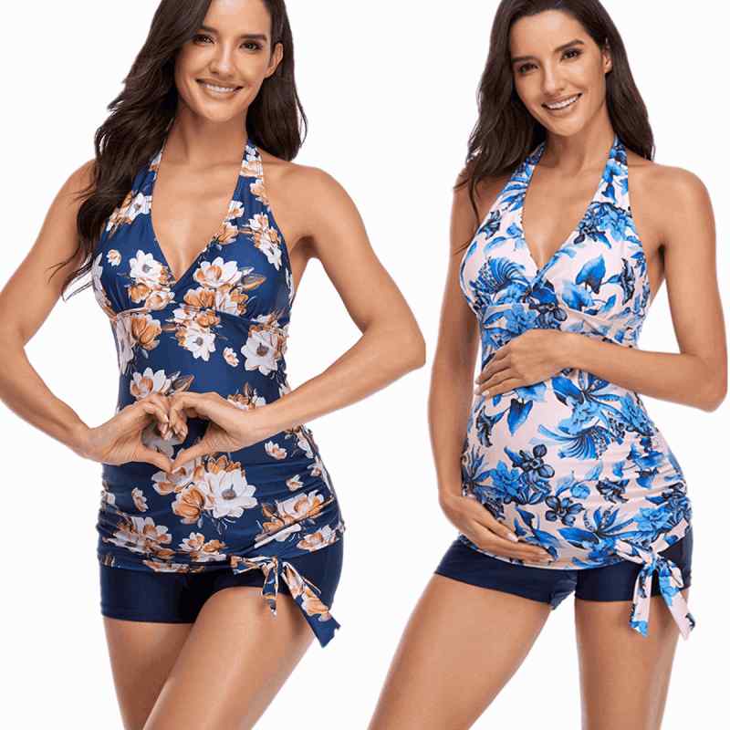 水着 マタニティ 妊婦用 レディース セパレート 体型カバー ビキニ カップ付き ノンワイヤー プリント柄 チェック柄 小花柄 ヒョウ柄 ピンク ネイビー ブルー系 ブラック系