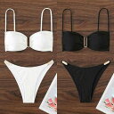 水着 泳着 レディース バンドゥ チューブトップ ビキニ セパレート ツーピース 無地 温泉 ビーチ リゾート 海水浴 プール ノンワイヤー パッド入り ナイロン ポリエステル 三角ボトム ホワイト ブラック グレー