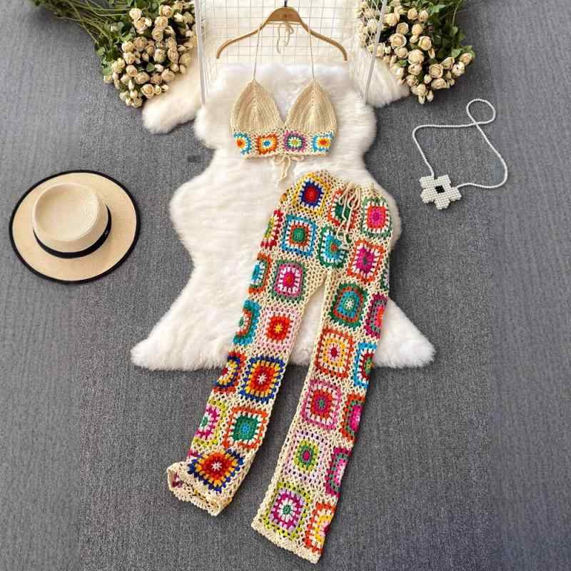 カジュアル セットアップ レディース ツーピース ニット キャミソール タンクトップ ハイウエスト テー..