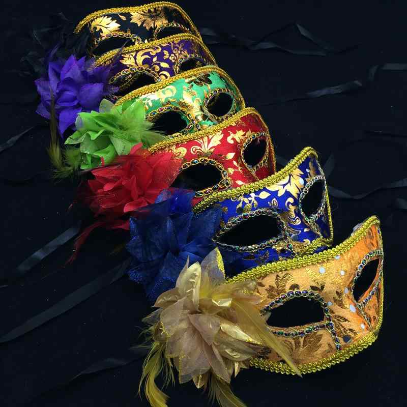 ベネチアン 仮面 ヴェネツィア風 仮面舞踏会 パーティー ハロウィン コスプレ 仮装 ハーフマスク 半顔 サイドフラワー 花飾り 花柄布地 目元装飾 ミックスカ...