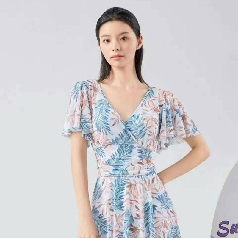 ワンピース水着 オールインワン レディース 女性用 半袖 ウエストシェイプ 小花柄 フラワー柄 体型カバー 細見え カップ付き ノンワイヤー ポリエステル 夏 ビーチ プール マリンスポーツ