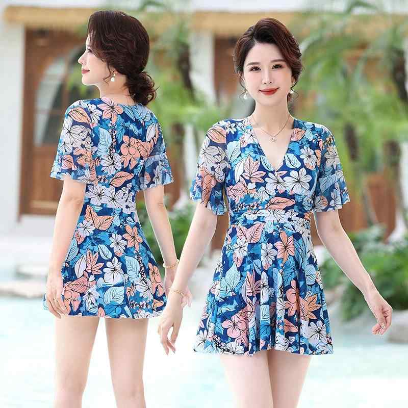 水着 レディース ママ ミセス ワンピース 半袖 体型カバー 着痩せ 大きいサイズ ゆったり 上品 温泉 プ..