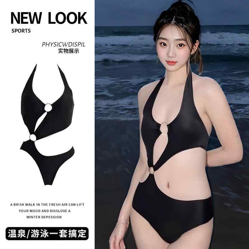 ワンピース 水着 レディース ブラック 無地 高級感 セクシー リゾート 温泉 プール ビーチ スイムウェア 体型カバー スタイルアップ ノ..