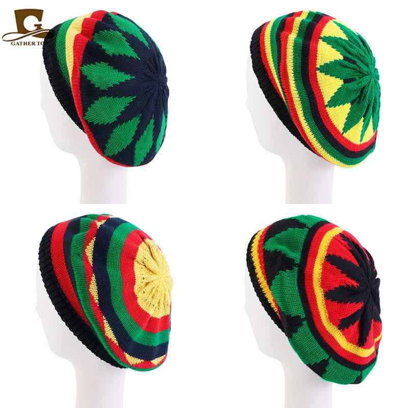 ニット帽 レゲエカラー ベレー帽 アクリルニット 冬物 防寒 保温 防風 カジュアル ベル型 ツバなし 大人用