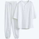 メンズ セットアップ カジュアル 中国風 漢服 禅服 茶服 居士服 Tシャツ 長袖 短パン 綿麻 コットンリネン 春夏 普段着 ルームウェア ゆったり