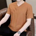 Tシャツ メンズ セットアップ リネン素材 半袖 中国風 レトロ トレンド ゆったり リラックス ロングパンツ カジュアル 普段使い ブラック カーキ ホワイト グレー