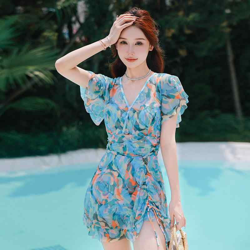 スイムウェア レディース マタニティ 大きいサイズ ぽっちゃり体型 体型カバー 着痩せ効果 小花柄 ハイウエスト ワイヤー入り 寄せ上げ パッド付き 速乾 高伸縮性 スカートタイプ ワンピース水着