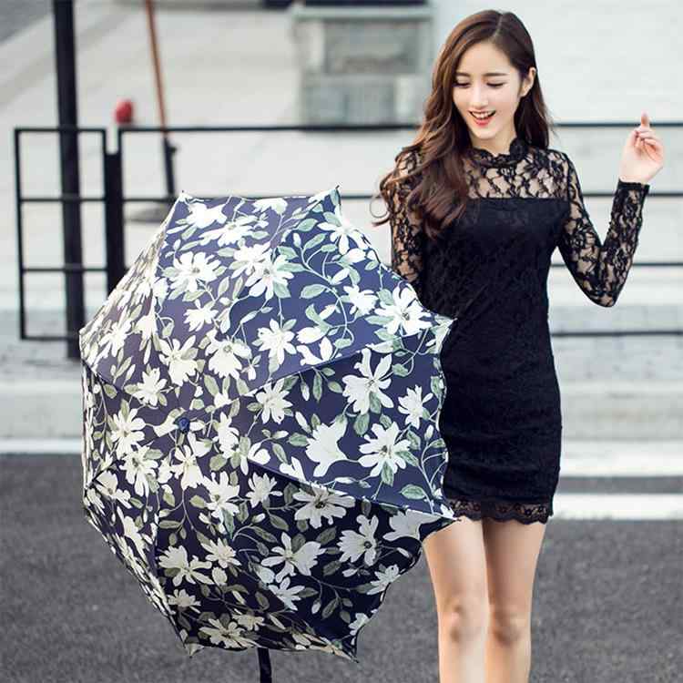 晴雨兼用傘 レディース 折りたたみ ユリ柄 8本骨 手開き ポリエステル 遮光 UVカット 紫外線対策 遮熱 撥水 軽量 コンパクト 通勤 通学 お出かけ 日焼け防止 丈夫