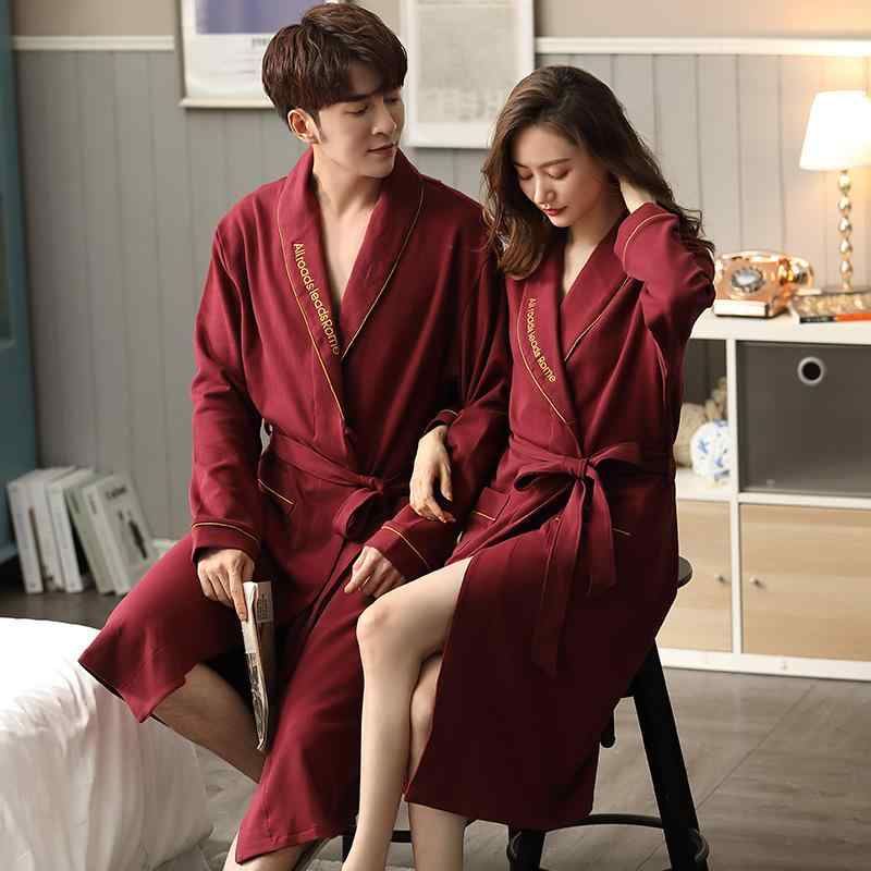 パジャマ カップル 男女兼用 綿100% 結婚祝い 新婚夫婦 バスローブ ガウン ロング丈 高級感 快適な着心..