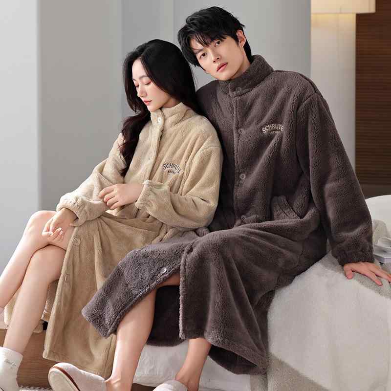 バスローブ ルームウェア カップル ペア 男女兼用 秋冬 厚手 裏起毛 保温 あったか サンゴマイヤー ポ..