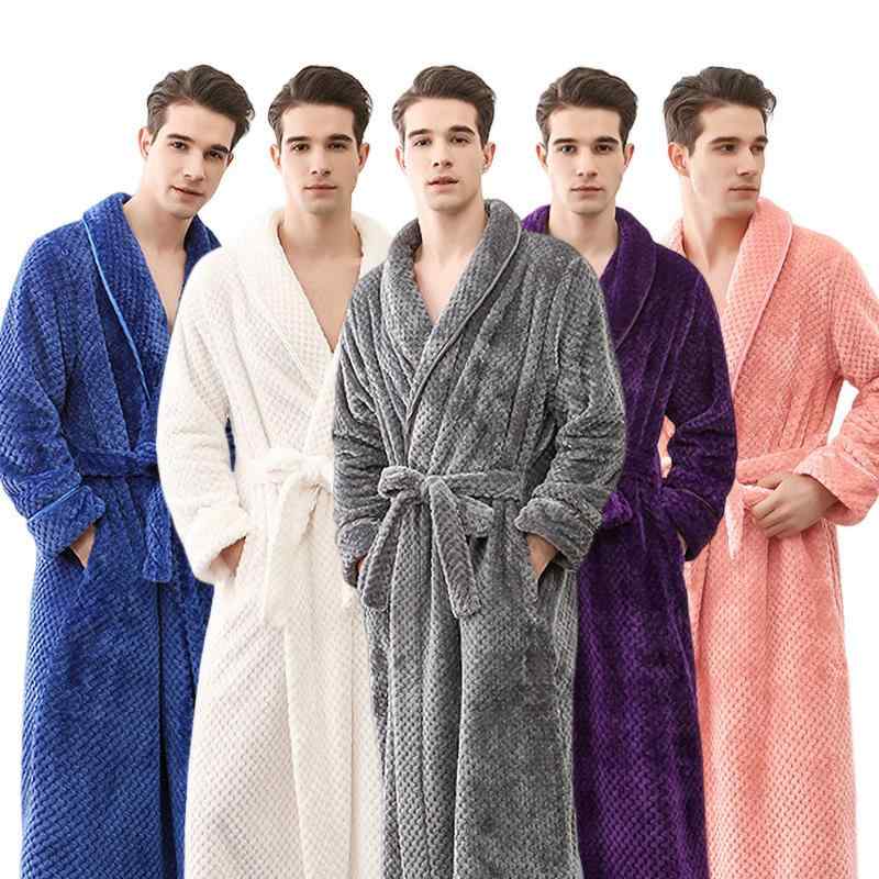 バスローブ メンズ カップル用 秋冬 ロング丈 厚手 大きいサイズ ポリエステル フリース 保温性 あった..