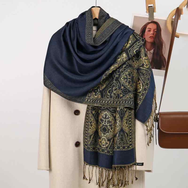 ショール レディース ペイズリー柄 刺しゅう フリンジ レトロ クラシック エレガント 上品 トレンド 通..