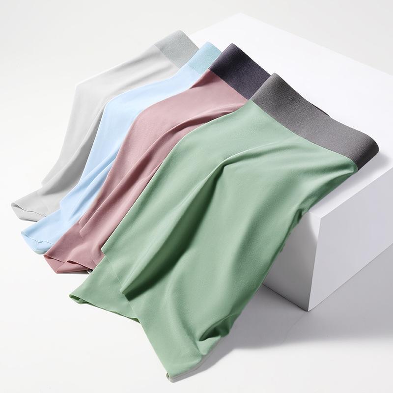 メンズ ボクサーパンツ ブリーフ シームレス 極薄 速乾 抗菌 接触冷感 インナー 下着 ナイロン ミドルウエスト 無地 男性 アンダーウェア