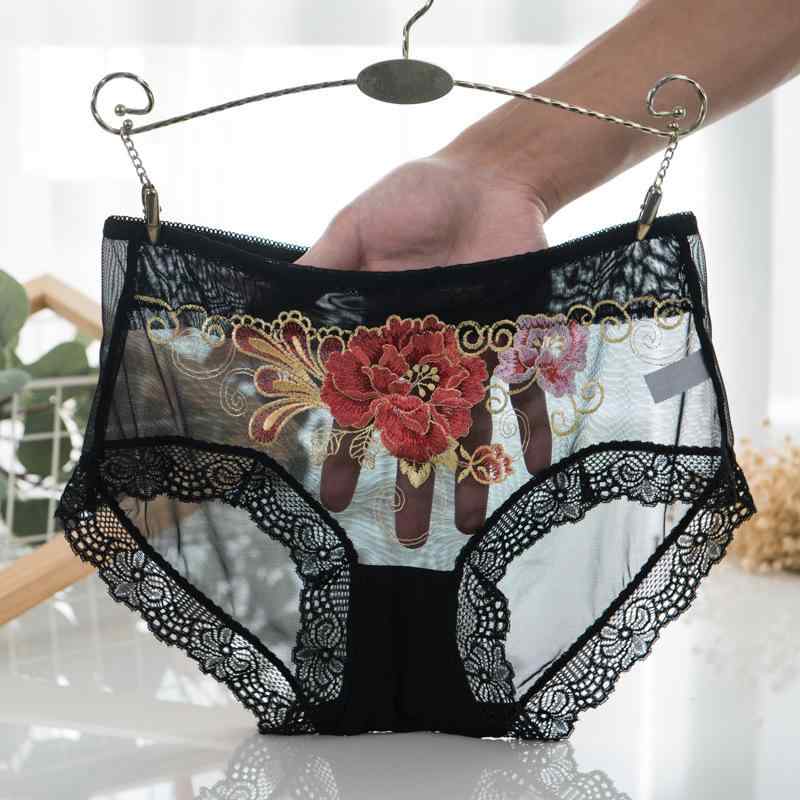 ショーツ レディース セクシー レース 刺繍 花柄 ミドルウエスト シームレス アウターに響きにくい 三..