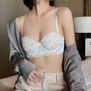 ブラジャー レディース あざとかわいい レース ノンワイヤー ハーフカップ バストアップ 寄せ上げ 谷間メイク フレンチスタイル セクシー 厚手パッド ナイロン 通気性 快適 ブラック ホワイト