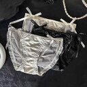 ショーツ レディース セクシー ランジェリー レース リボン シルク調 サテン メッシュ シースルー 三角 ヒップハング 無縫製 速乾性 通気性 ローライズ パンティー こだわりデザイン ナイロン(4)